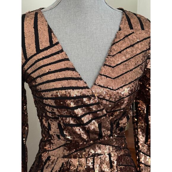 Banjul Faux Wrap Black Rose Gold Sequence Cocktail Party Dress Women's Size S - Picture 2 of 13